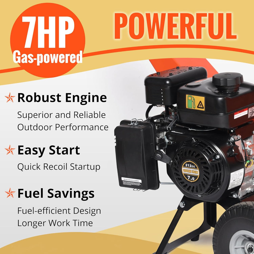 7HP Gas Powered Wood Chipper Shredder Mulcher K200