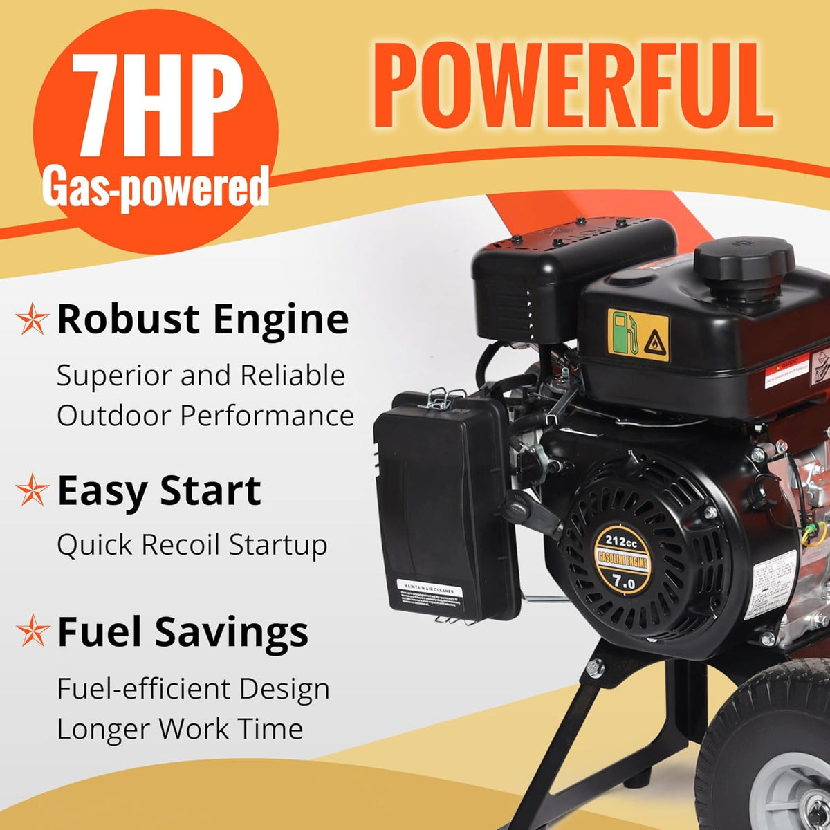 7HP Gas Powered Wood Chipper Shredder Mulcher K200
