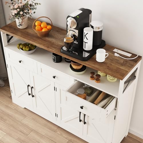 White Sideboard Buffet Cabinet with Drawers & Shelves D758