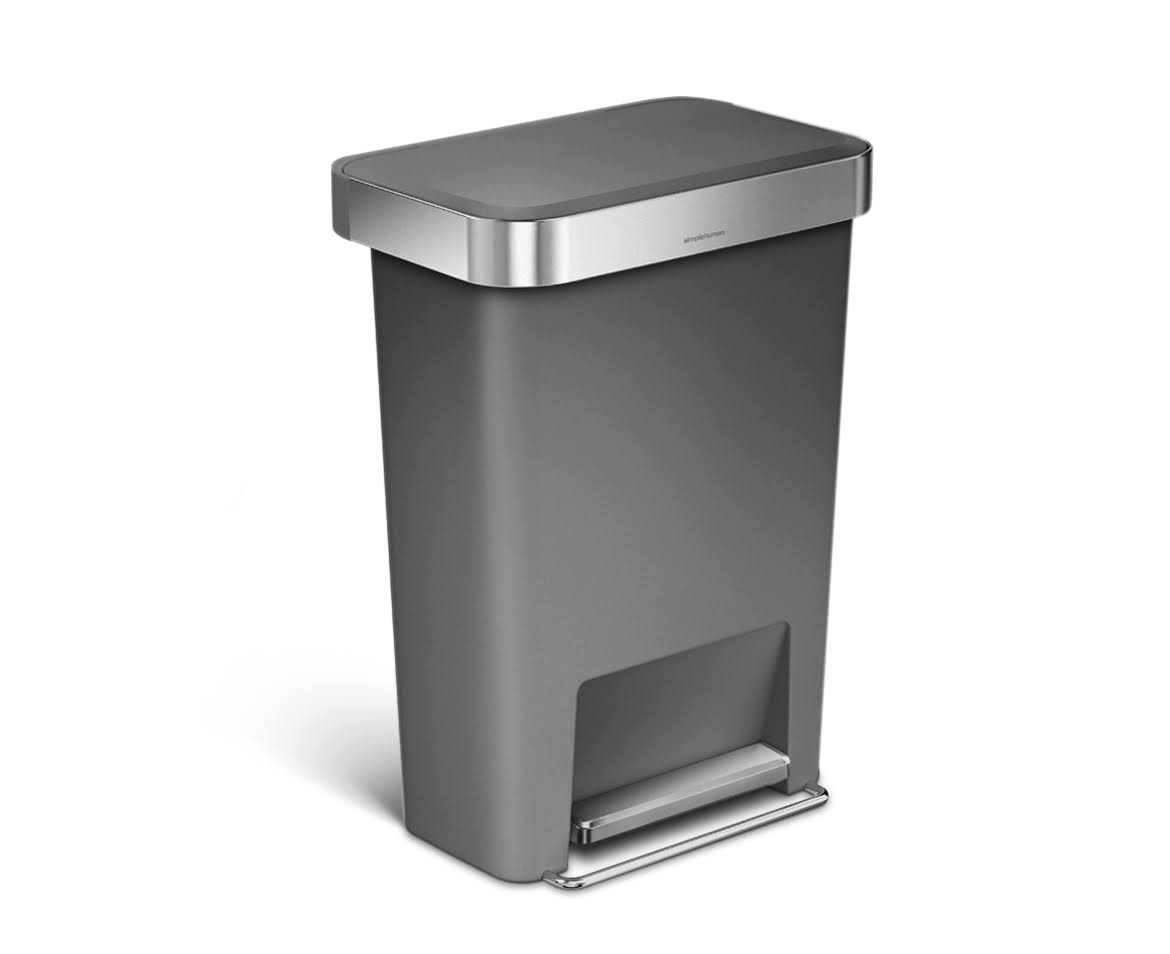 Gray 11.9 Gal Rectangular Plastic Steel Trash Can with Flip Lid and Foot Pedal C4419