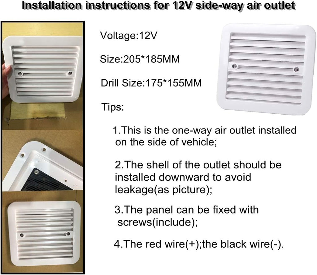 12V One-Way Ventilation Fan for Car RV Van (Black) F7293