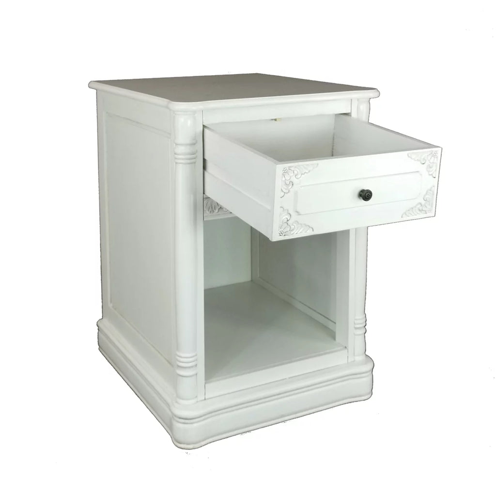 26 Inch White Wood Accent Chest with 1 Drawer I514