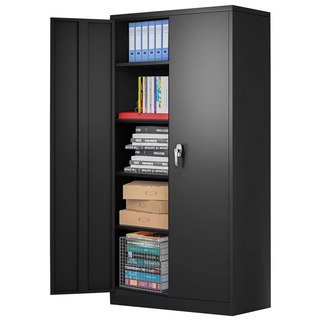 Black Metal Storage Cabinet with 4 Adjustable Shelves K65074