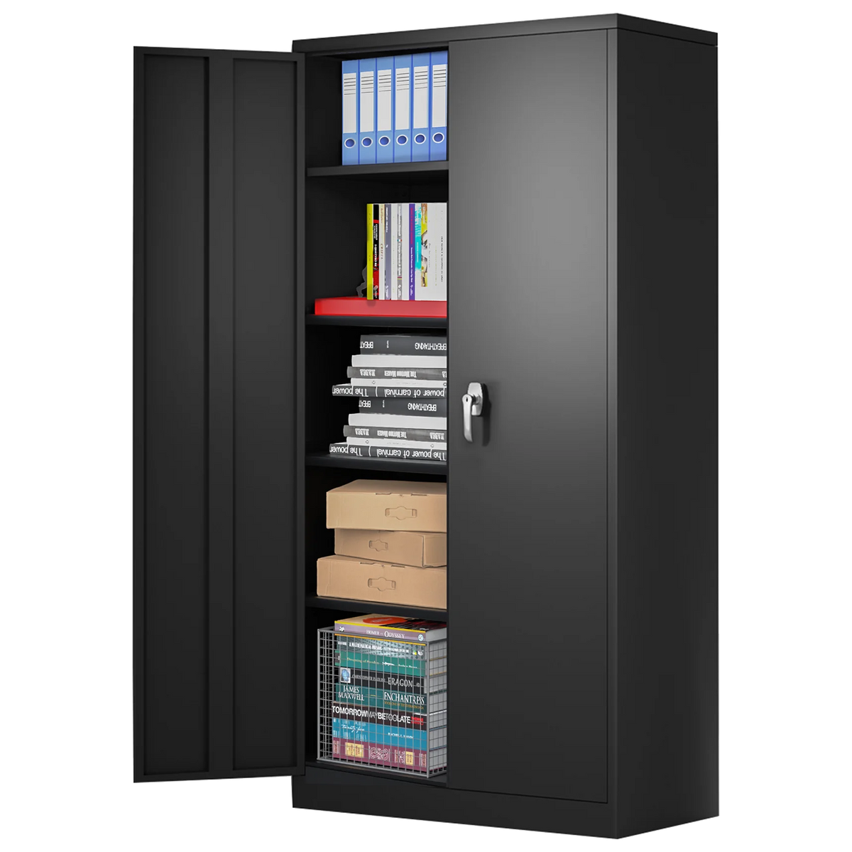 Black Metal Storage Cabinet with 4 Adjustable Shelves K65074