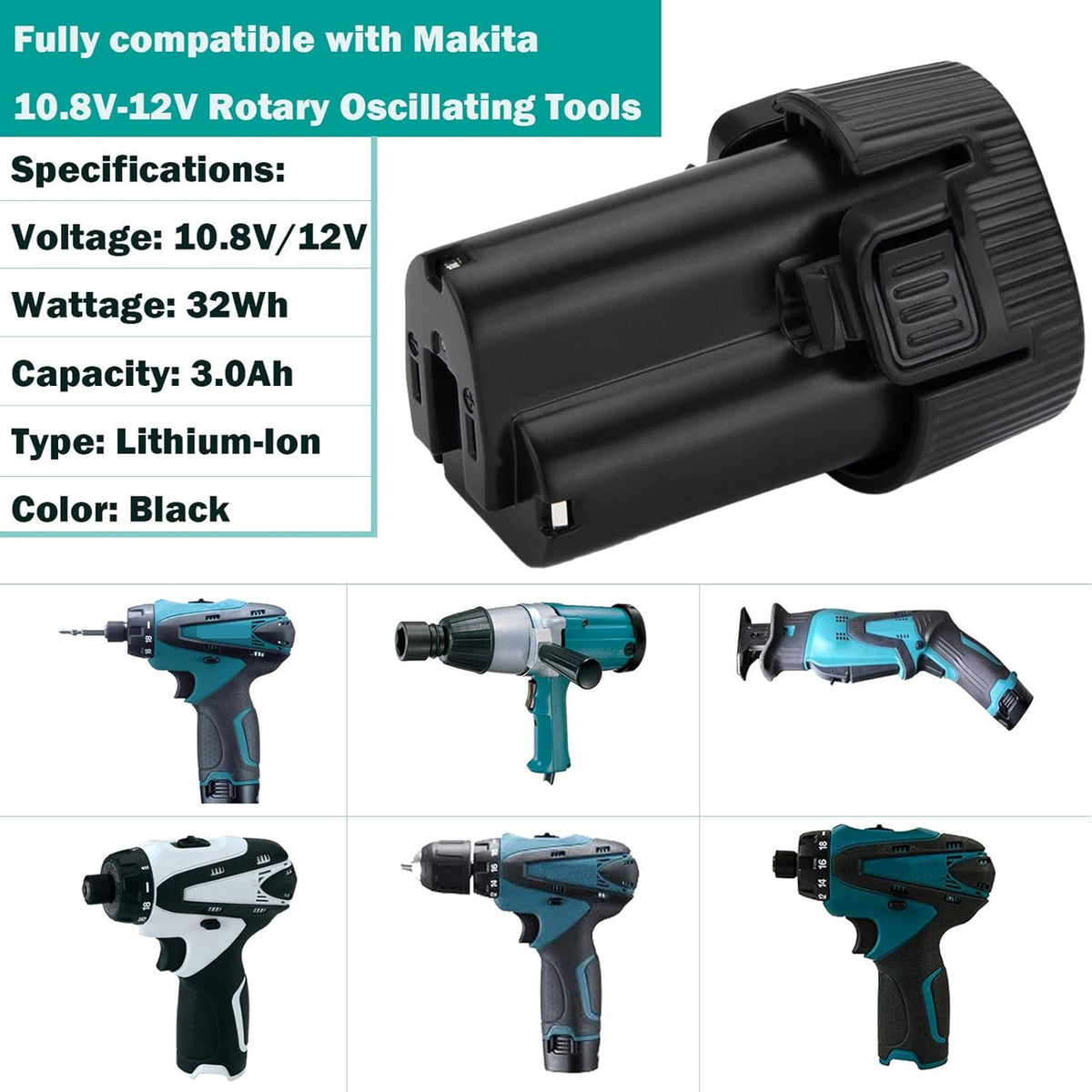 2 Packs 3000mAh BL1013 Battery for Makita 10.8V Li-ion Replacement Battery Q778346