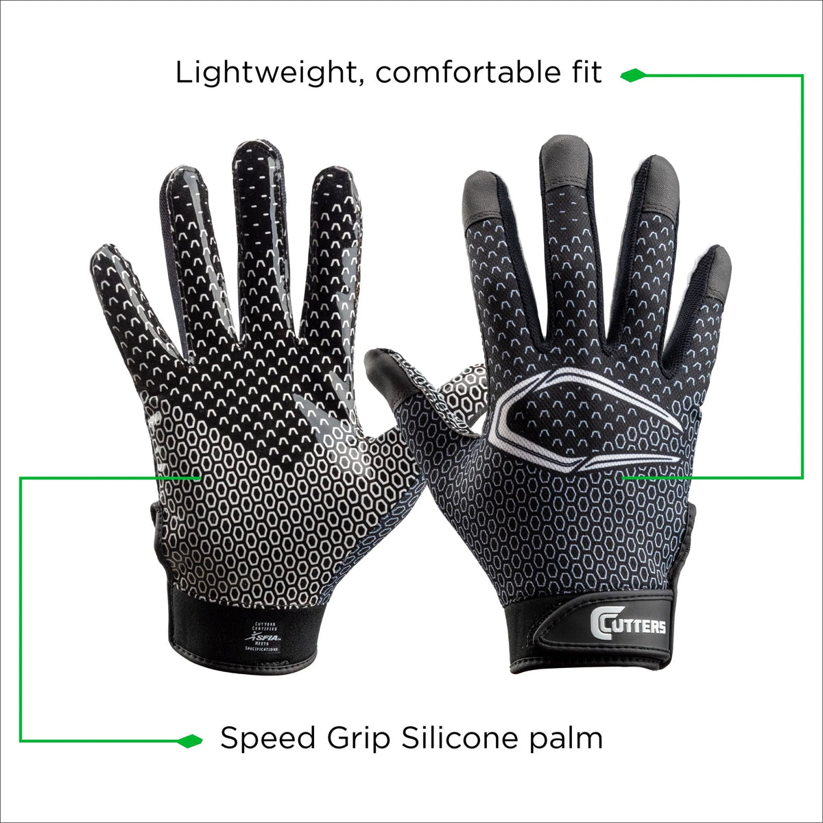 Football Receiver Glove with Silicone Grip, Adult S/M, Black G876655