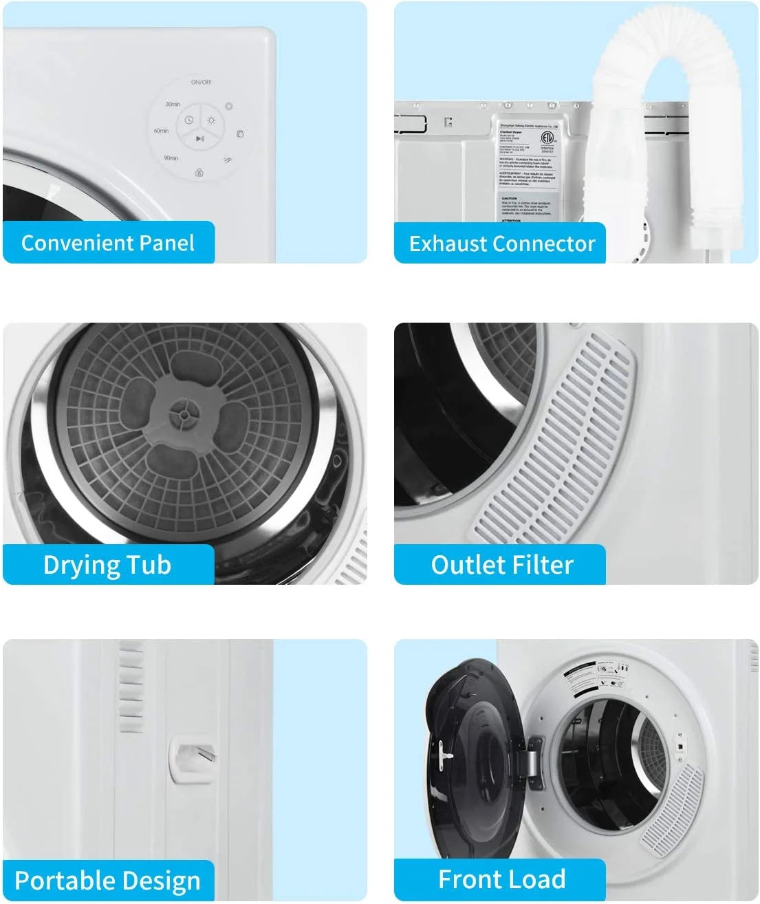 White 13lbs Portable Clothes Dryer with Stainless Steel Tub M1619