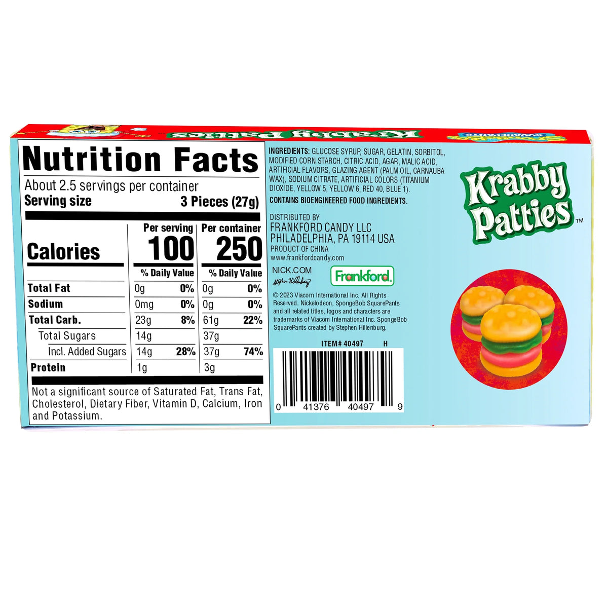SpongeBob SquarePants Gummy Candy Original Flavor Krabby Patty Theater Box, 2.54 oz Y32550