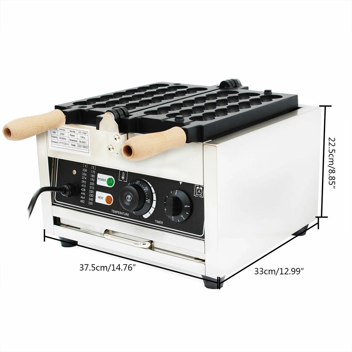 1500W Stainless Steel Non-stick Bubble Waffle Maker M96291
