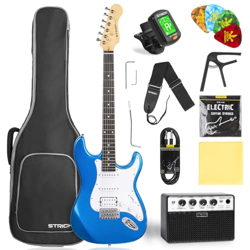 39" Full Size Electric Guitar HSS Pick Up with 10W Amp, Bag, Digital Tuner, Capo, Strap, String, Cable, Picks M6362