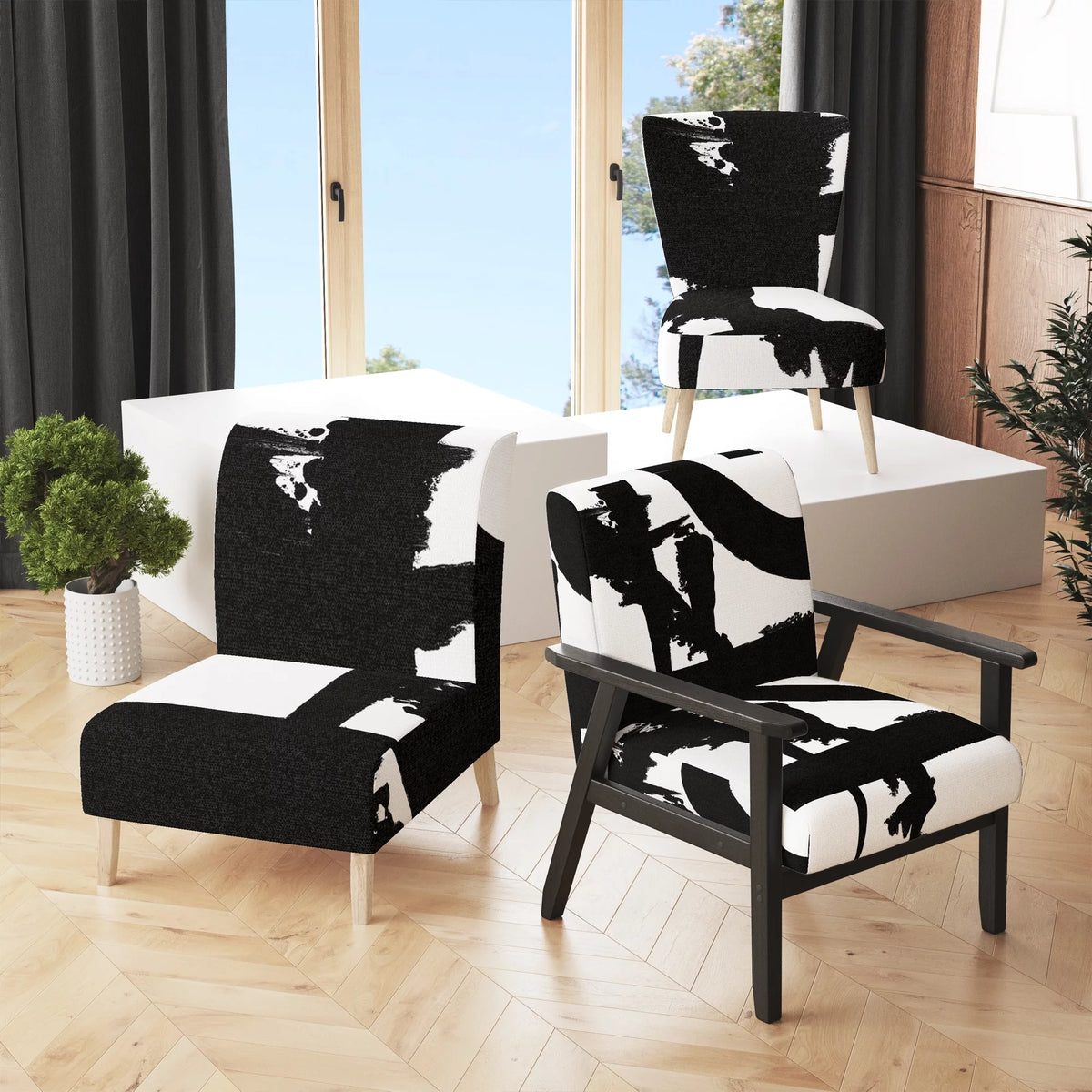 Black & White Upholstered Modern Accent Chair P452656
