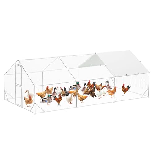 Large Metal Chicken Coop with Run, 9.8×13.1×6.6ft Walk-in Poultry Cage with Cover S531516