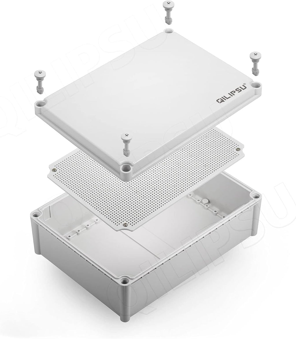 Junction Box with Mounting Plate 380x280x130mm ABS Plastic IP67 Waterproof Dustproof Enclosure Grey O742