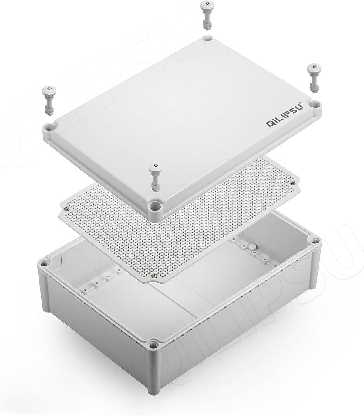Junction Box with Mounting Plate 380x280x130mm ABS Plastic IP67 Waterproof Dustproof Enclosure Grey O742