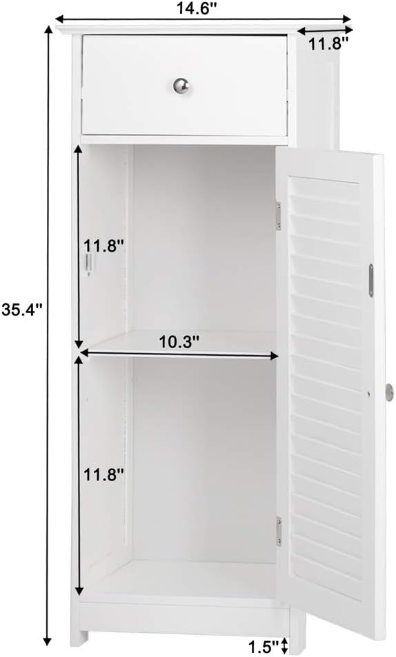 White Single Drawer Floor Cabinet with Door Storage Shelf B791617