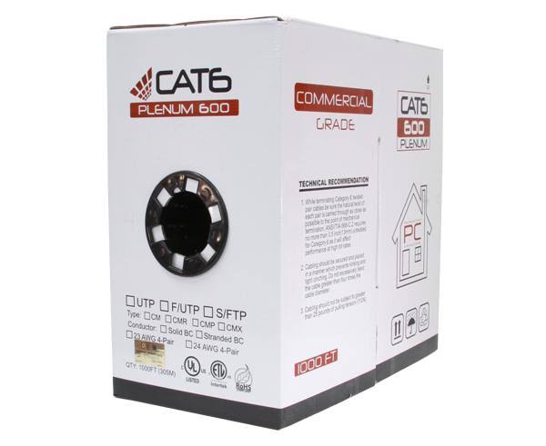Cat6 Unshielded Plenum Bulk Ethernet Cable, 23 AWG, 1000ft Orange Y40448