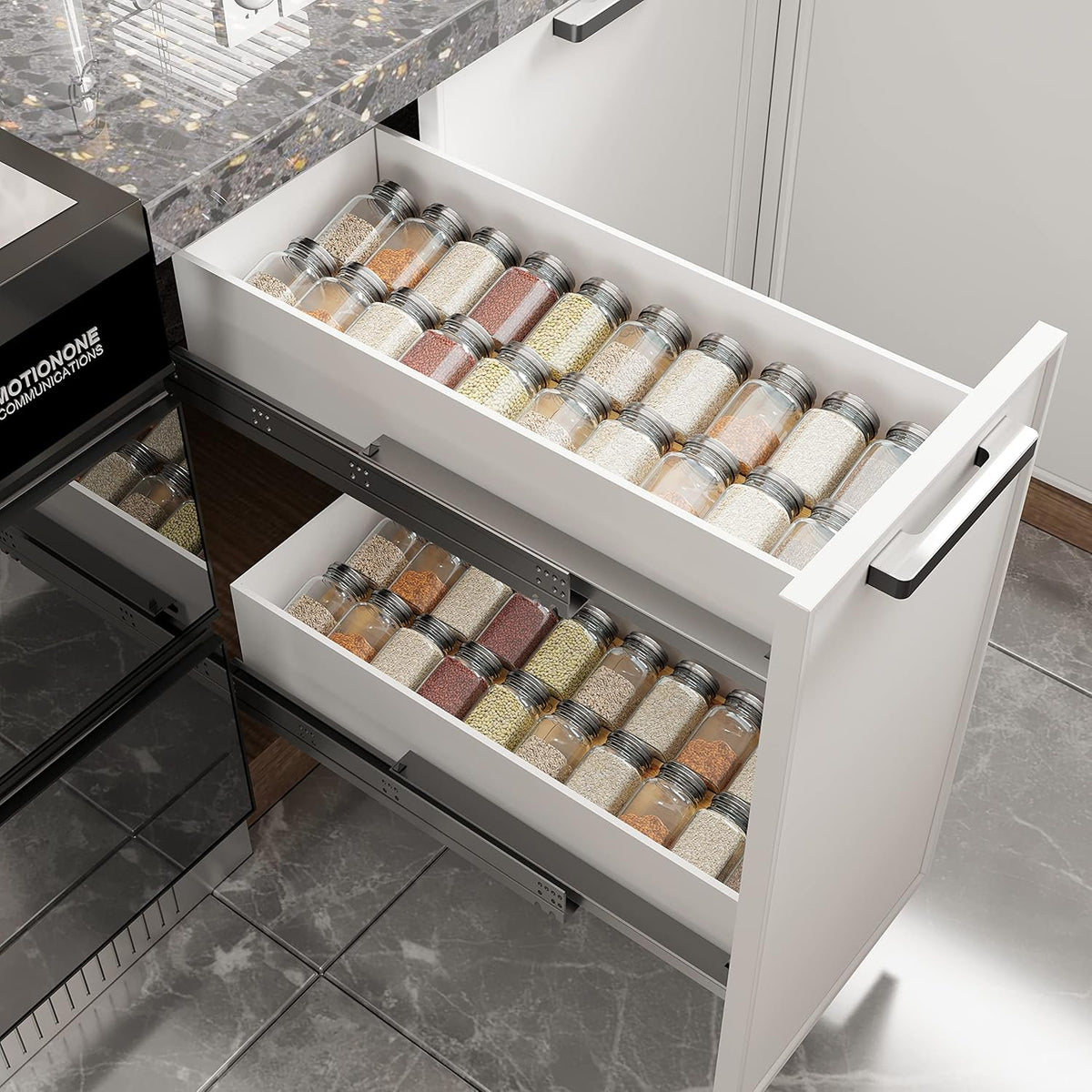 Bamboo 4 Tier Spice Drawer Organizer with Non-slip Mat, 2 Set I456