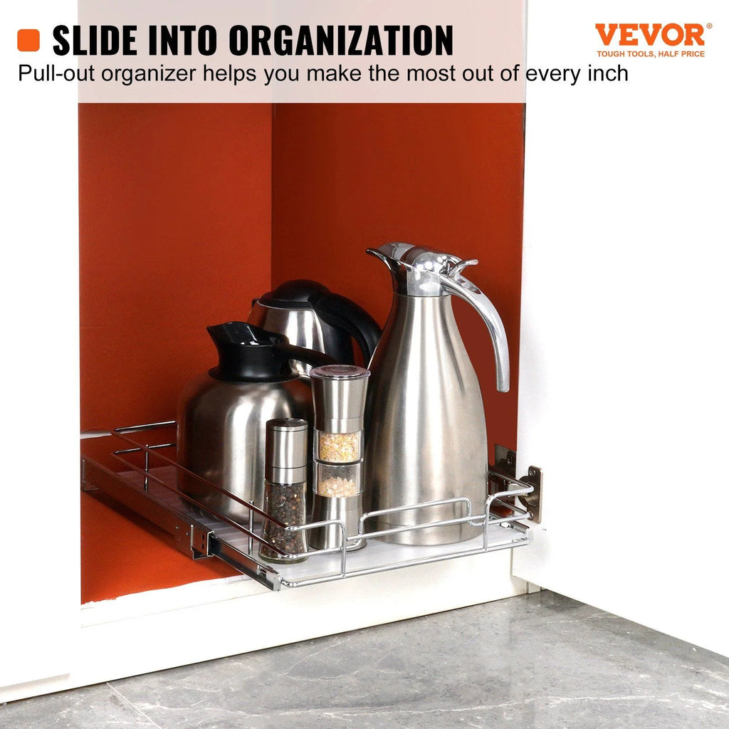 Chrome Steel Pull Out Cabinet Organizer with Slide Out Shelves O47615