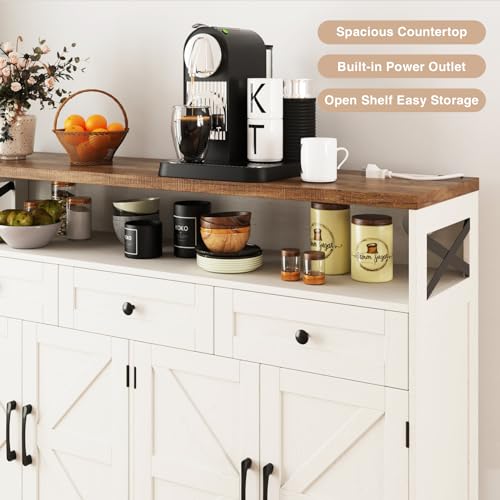 White Sideboard Buffet Cabinet with Drawers & Shelves D758