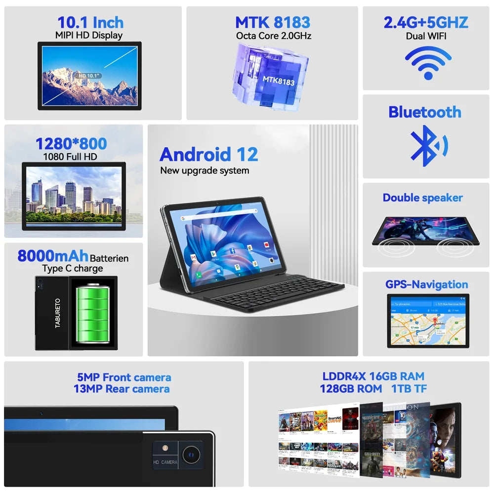 10.1 inch Android Tablet, 128GB ROM B3576