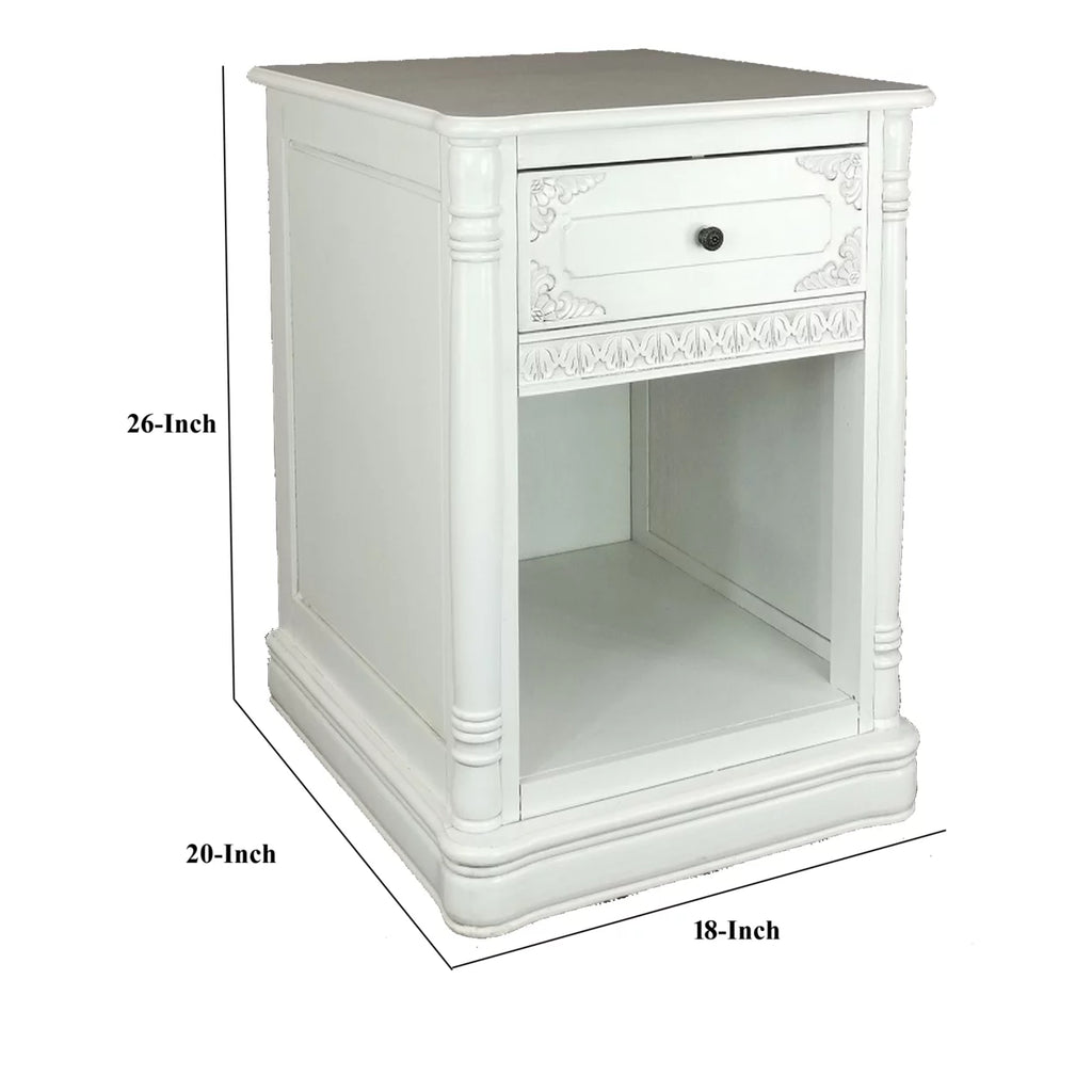 26 Inch White Wood Accent Chest with 1 Drawer I514
