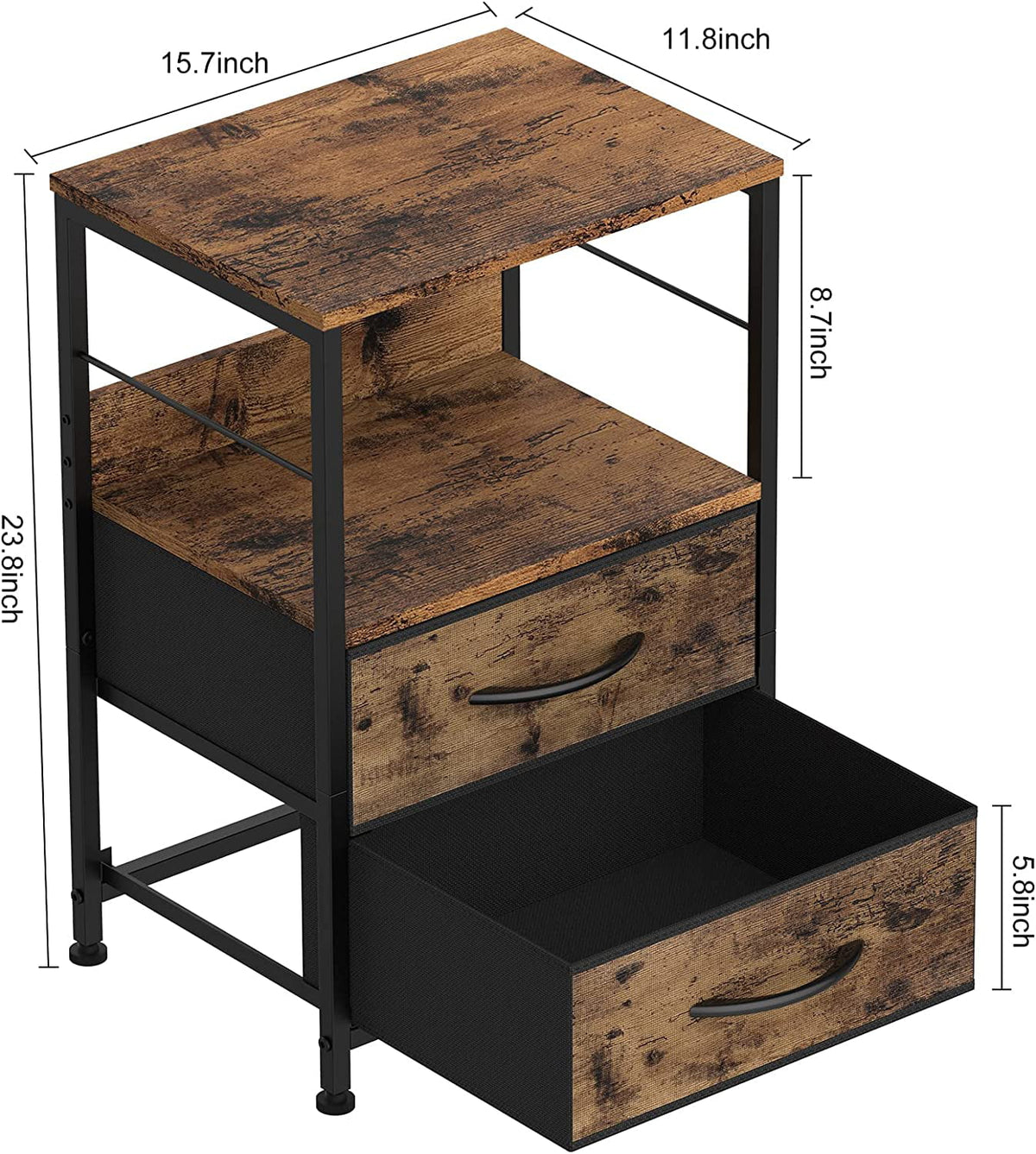 Brown Wood Nightstand with 2 Drawers and Open Shelf C988042