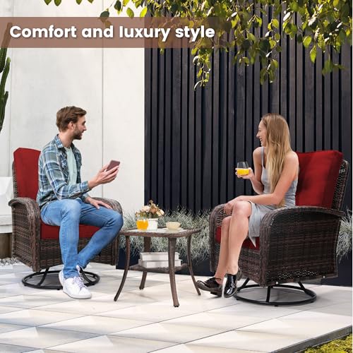 3 Piece Rattan Wicker Bistro Set with Glass Top Table R695