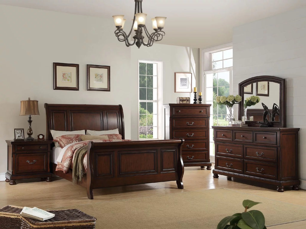 Cherry Veneer 6pc Cal King Size Bedroom Furniture Set G434