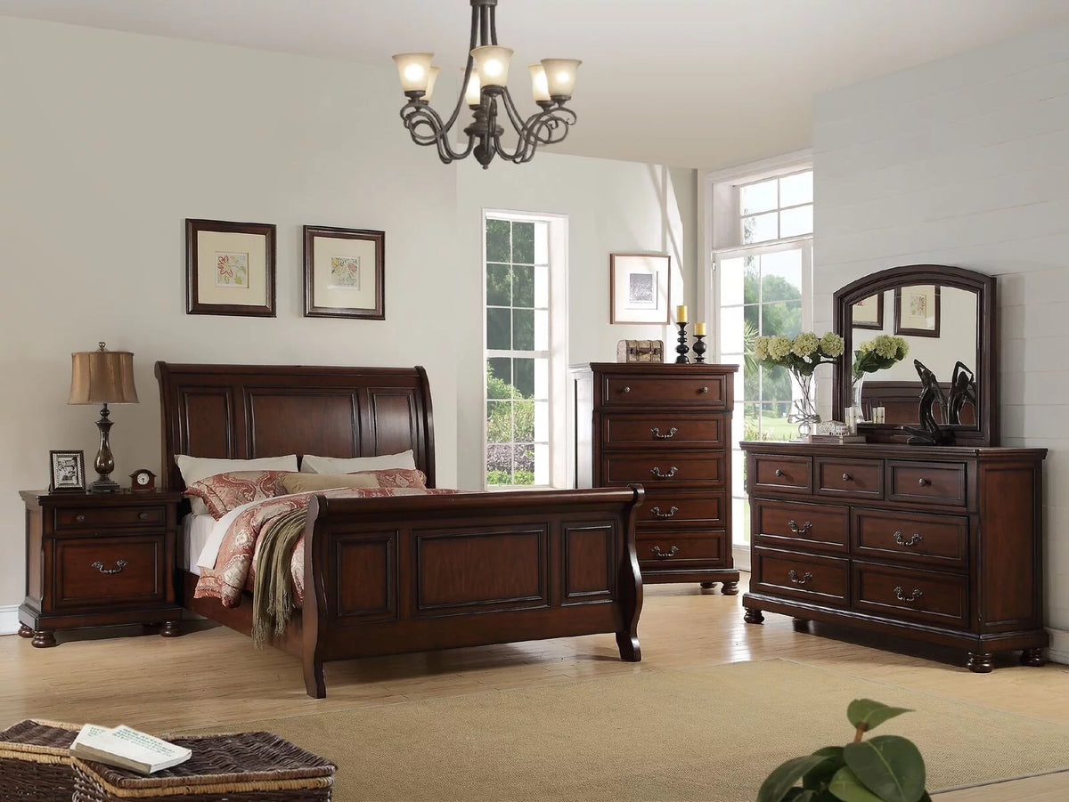 Cherry Veneer 6pc Cal King Size Bedroom Furniture Set G434