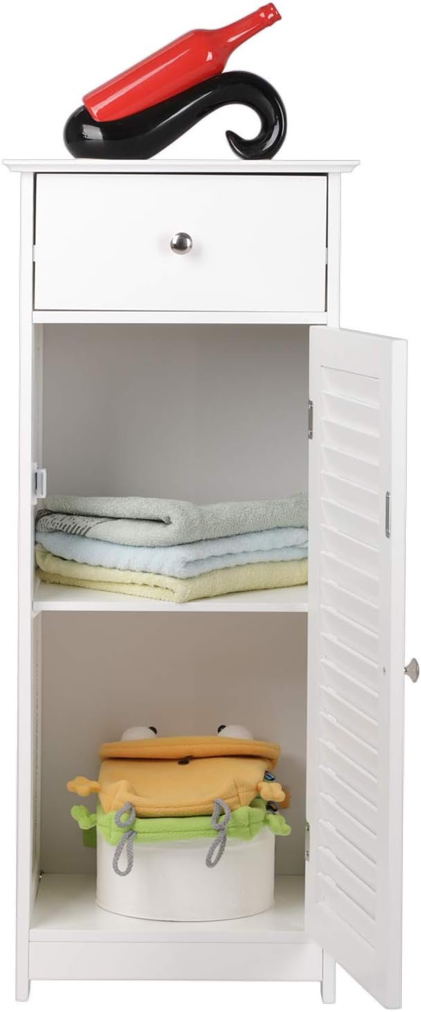 White Single Drawer Floor Cabinet with Door Storage Shelf B791617