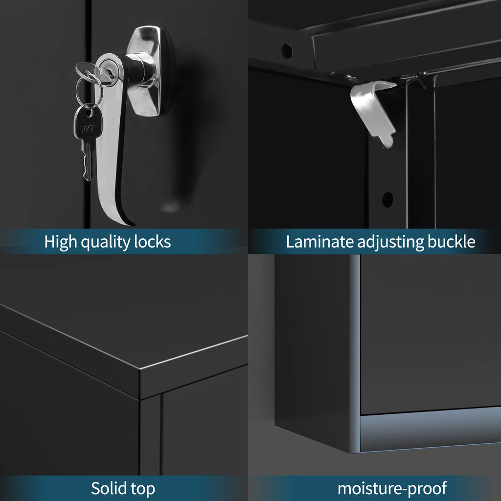 Black Metal Storage Cabinet with 4 Adjustable Shelves K65074