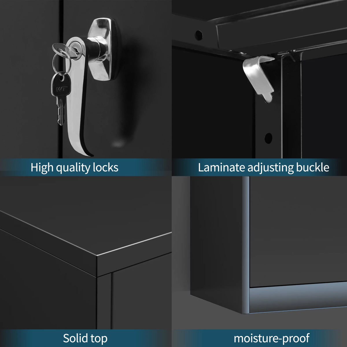 Black Metal Storage Cabinet with 4 Adjustable Shelves K65074