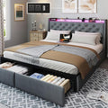 Queen Size Metal Platform Bed Frame with Storage Headboard and 4 Drawer E240