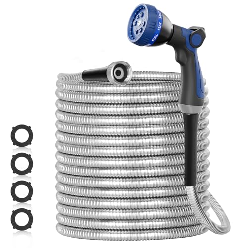 50ft 304 Stainless Steel Garden Hose with Nozzles U4876