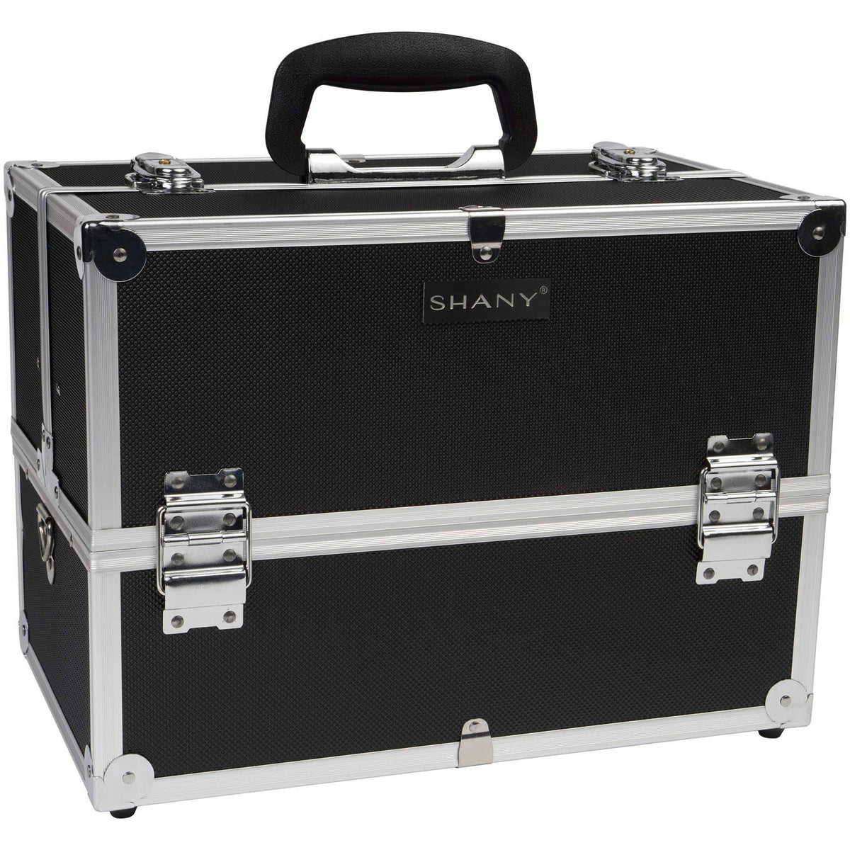 Jet Black Makeup Train Case with Shoulder Strap and Locks R834