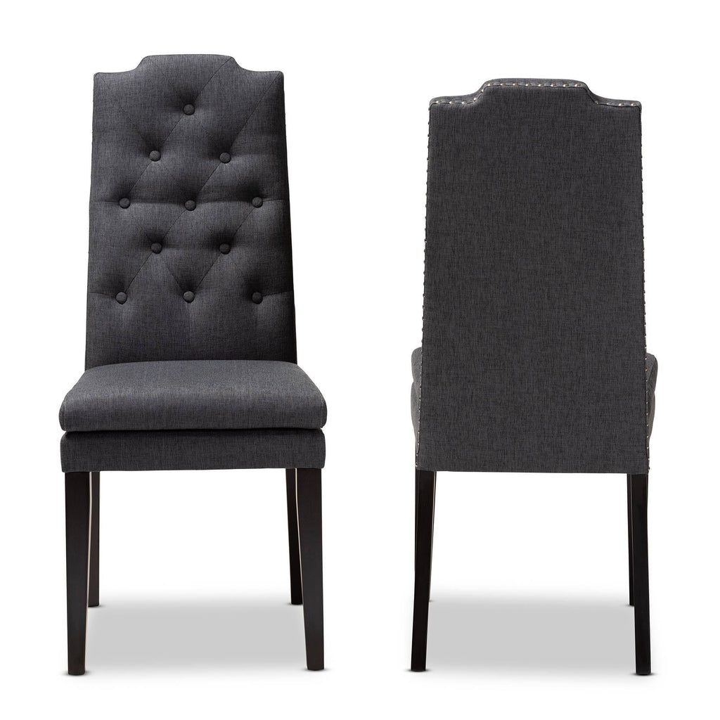 Charcoal Button Tufted Set of 2 Wood Dining Chair M11079