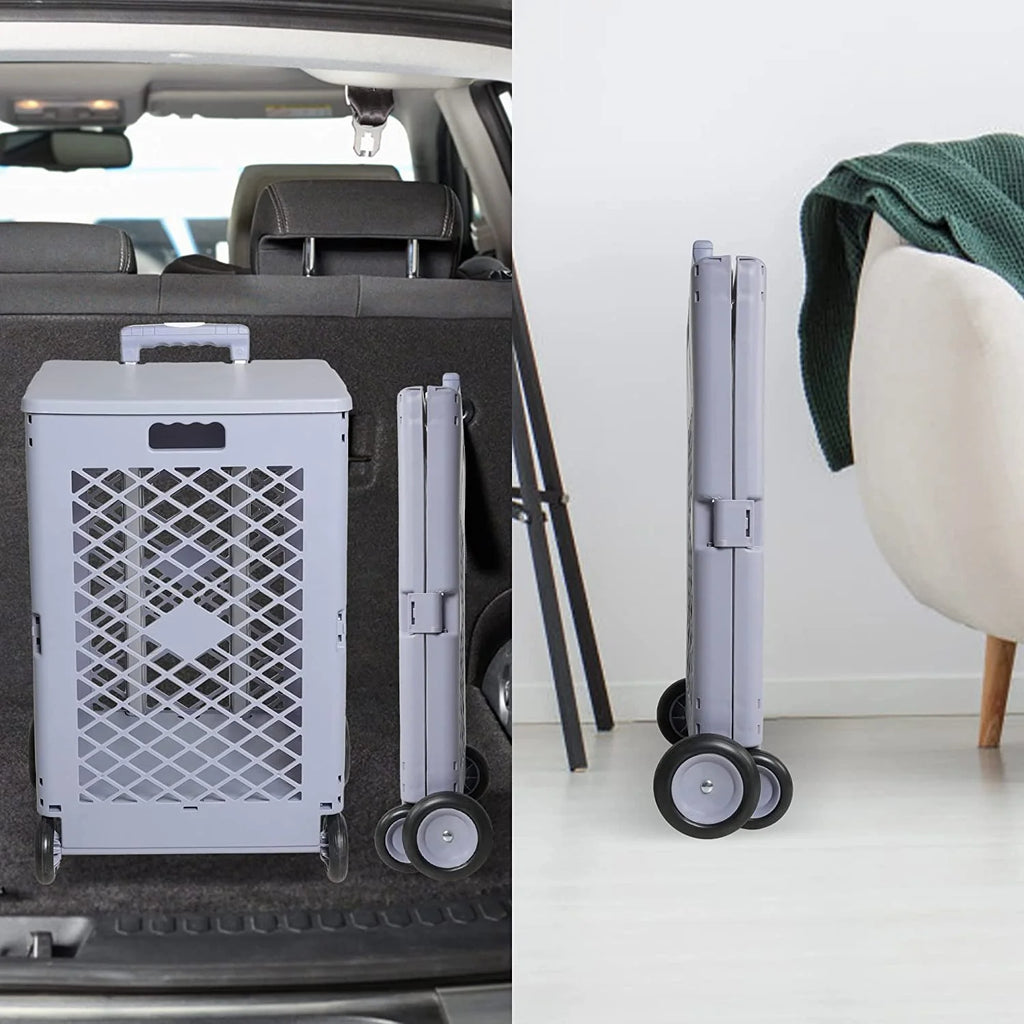 Foldable Rolling Crate with Lid Wheels, Gray S4848