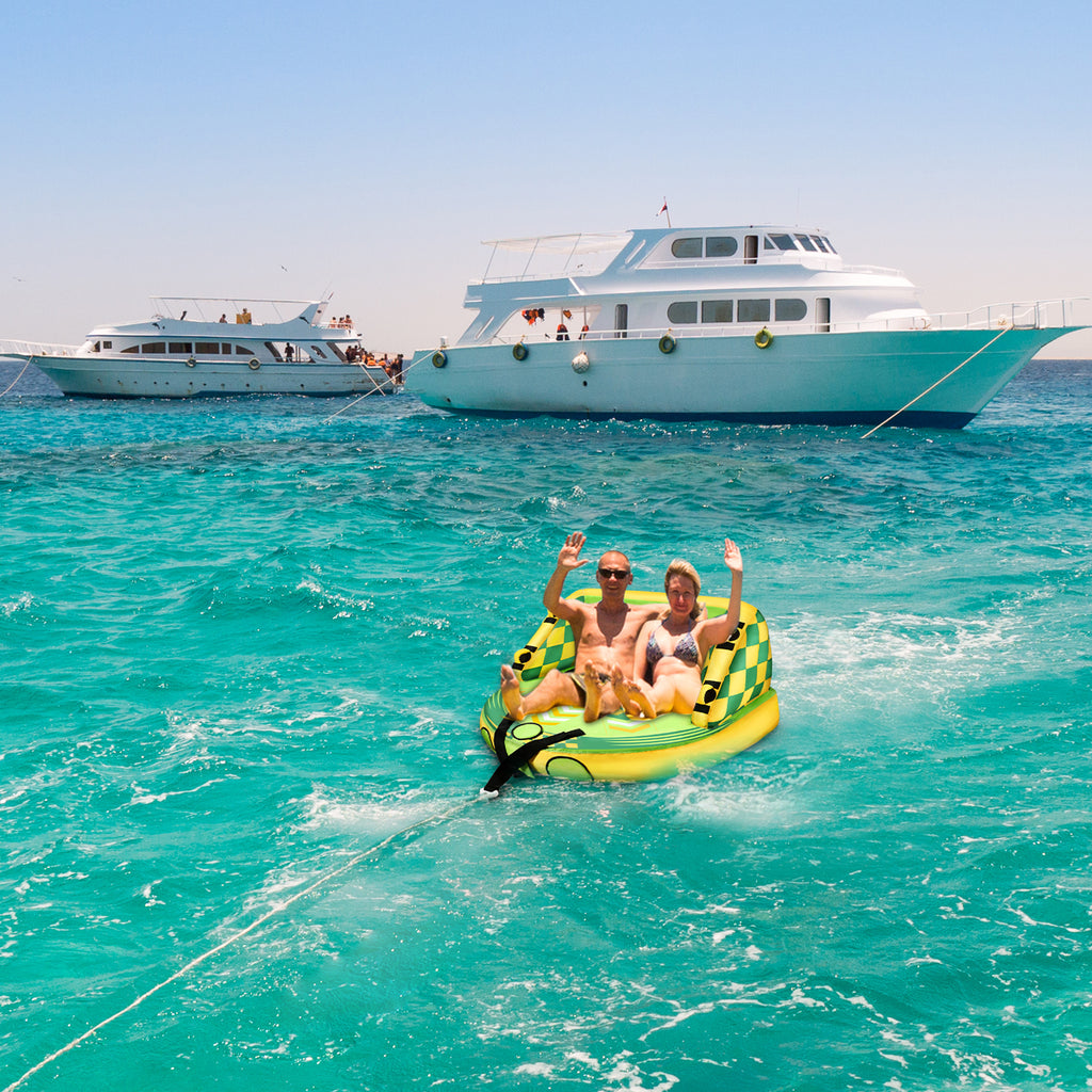 Green Inflatable Towable Tube with Foam Seats & Handles X710