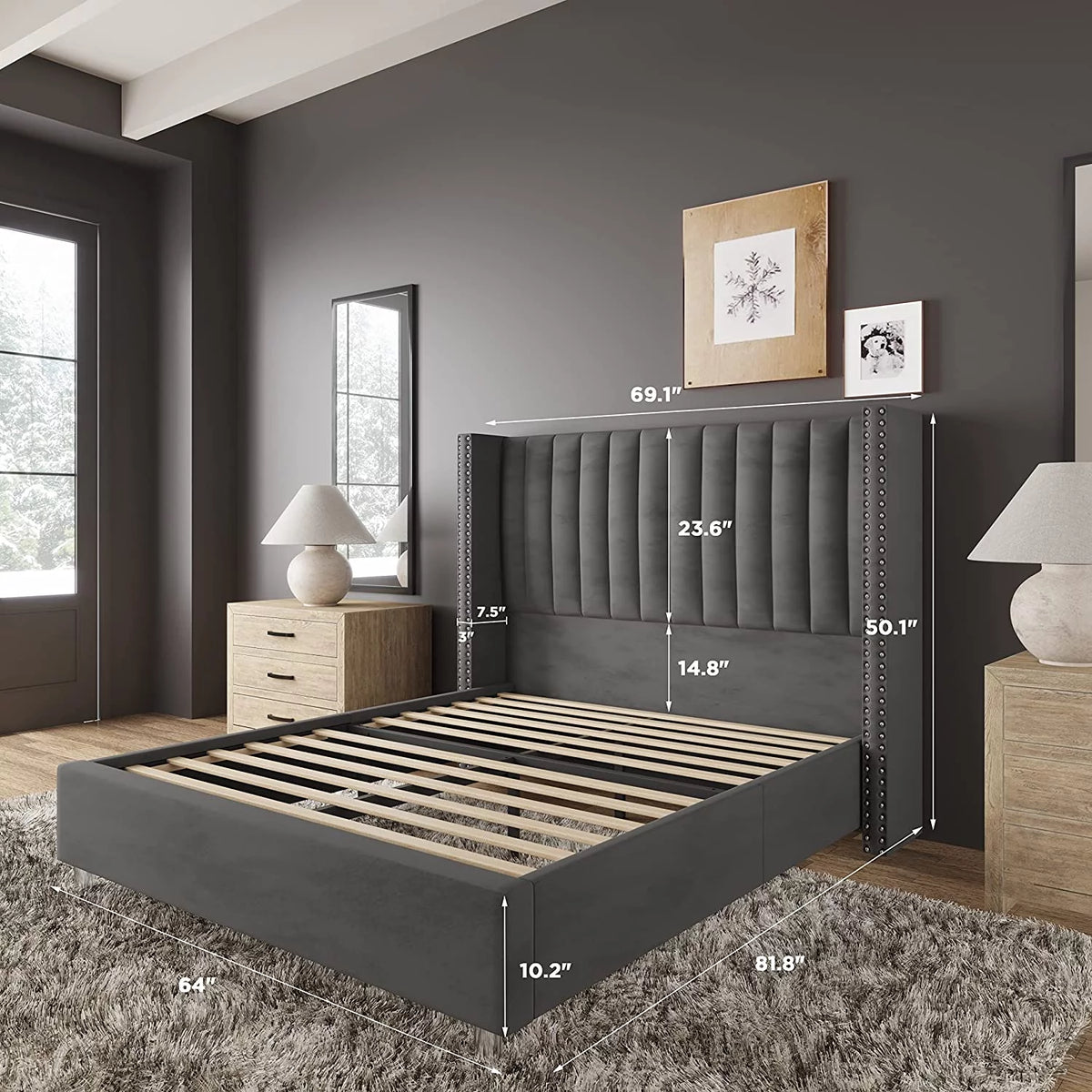 King Size Velvet Upholstered Bed Frame N6800
