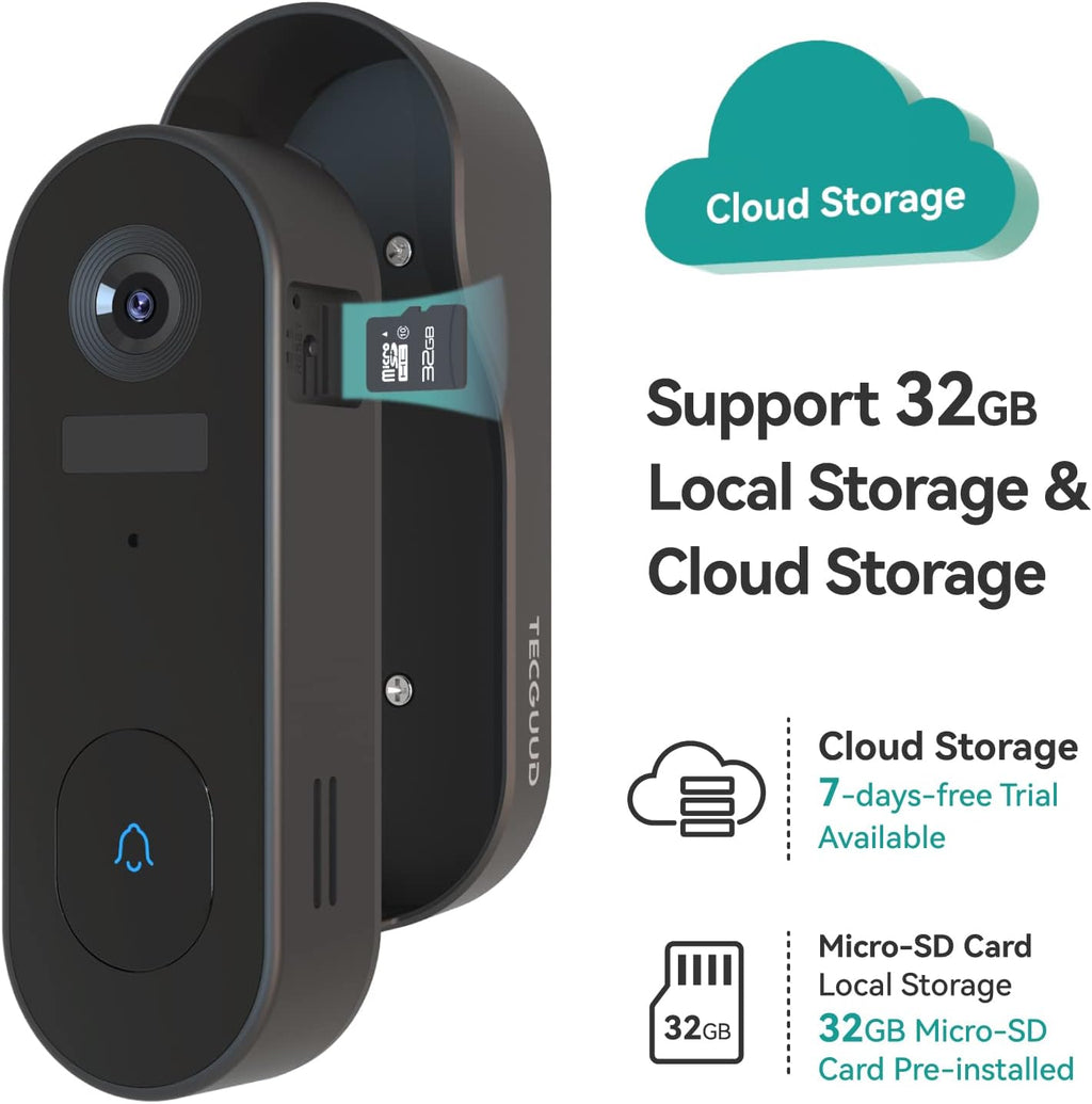 Battery Powered WiFi Doorbell Camera with Chime, 32G SD Card, 1080P Night Vision Q4477