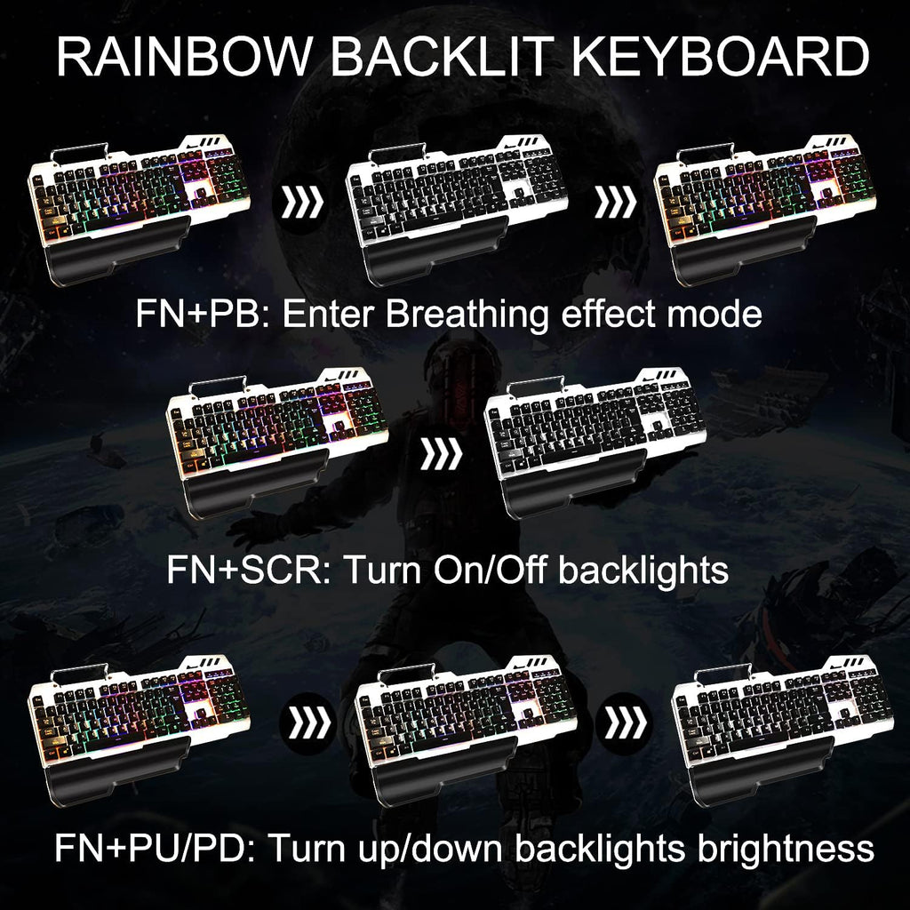 Wired Rainbow Led Backlit Gaming Keyboard and Mouse Combo J86082