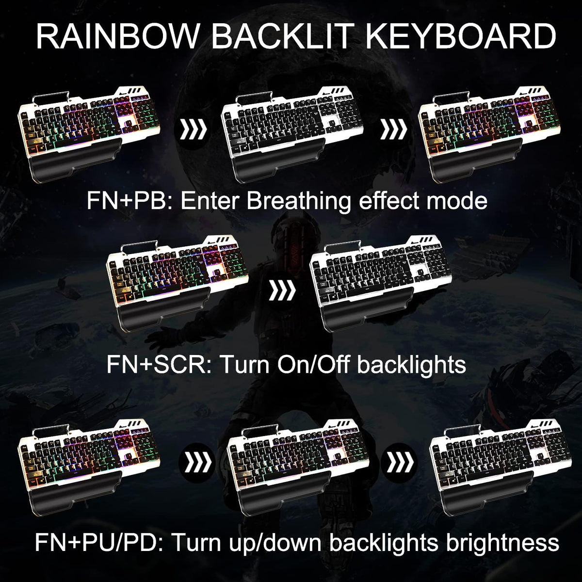 Wired Rainbow Led Backlit Gaming Keyboard and Mouse Combo J86082