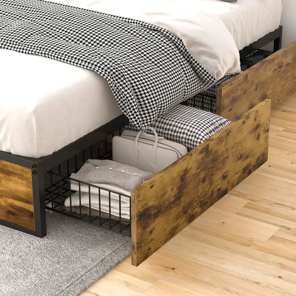 Queen Platform Bed with 4 XL Drawers T63197