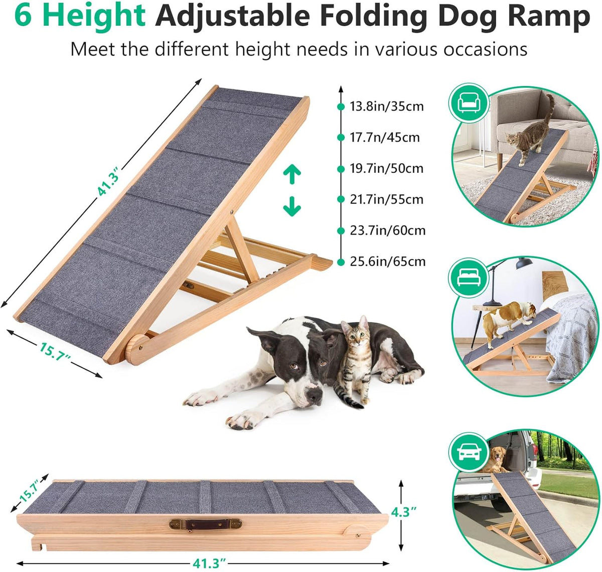 Wooden Adjustable Folding Dog Ramp for Bed Couch Car F109
