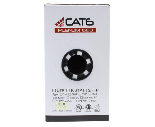 Cat6 Unshielded Plenum Bulk Ethernet Cable, 23 AWG, 1000ft Orange Y40448