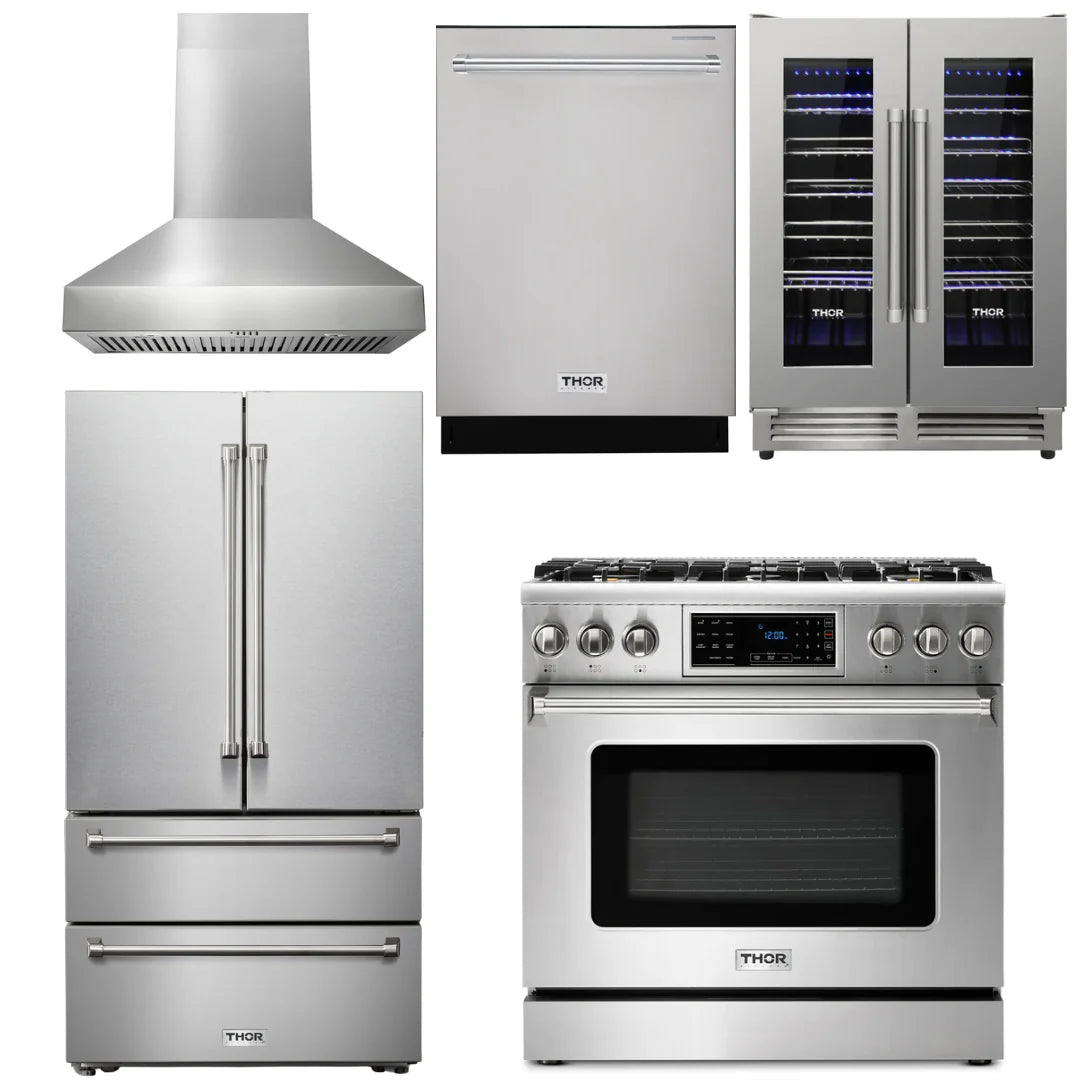 36 Gas Range, Range Hood, Refrigerator, Dishwasher, Wine Cooler P86409