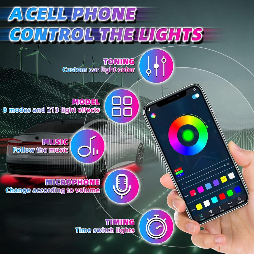 RGB Dimmable Waterproof Car LED Strip Lights Kit Pack of 2 M209