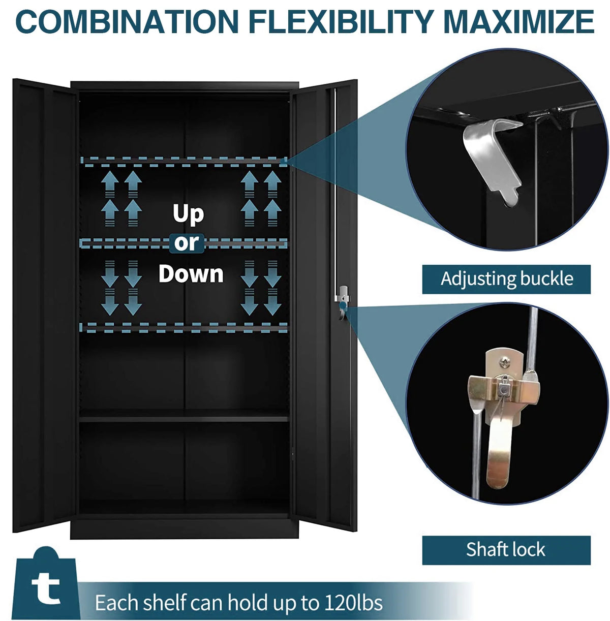 Black Metal Storage Cabinet with 4 Adjustable Shelves K65074