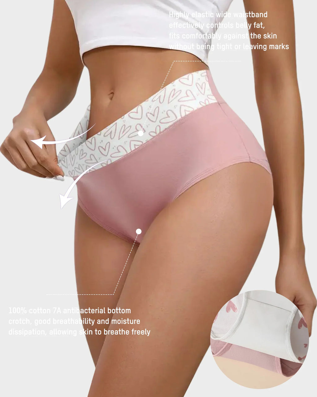Cotton Heart Print High-Waist Panties 6 Pack O331