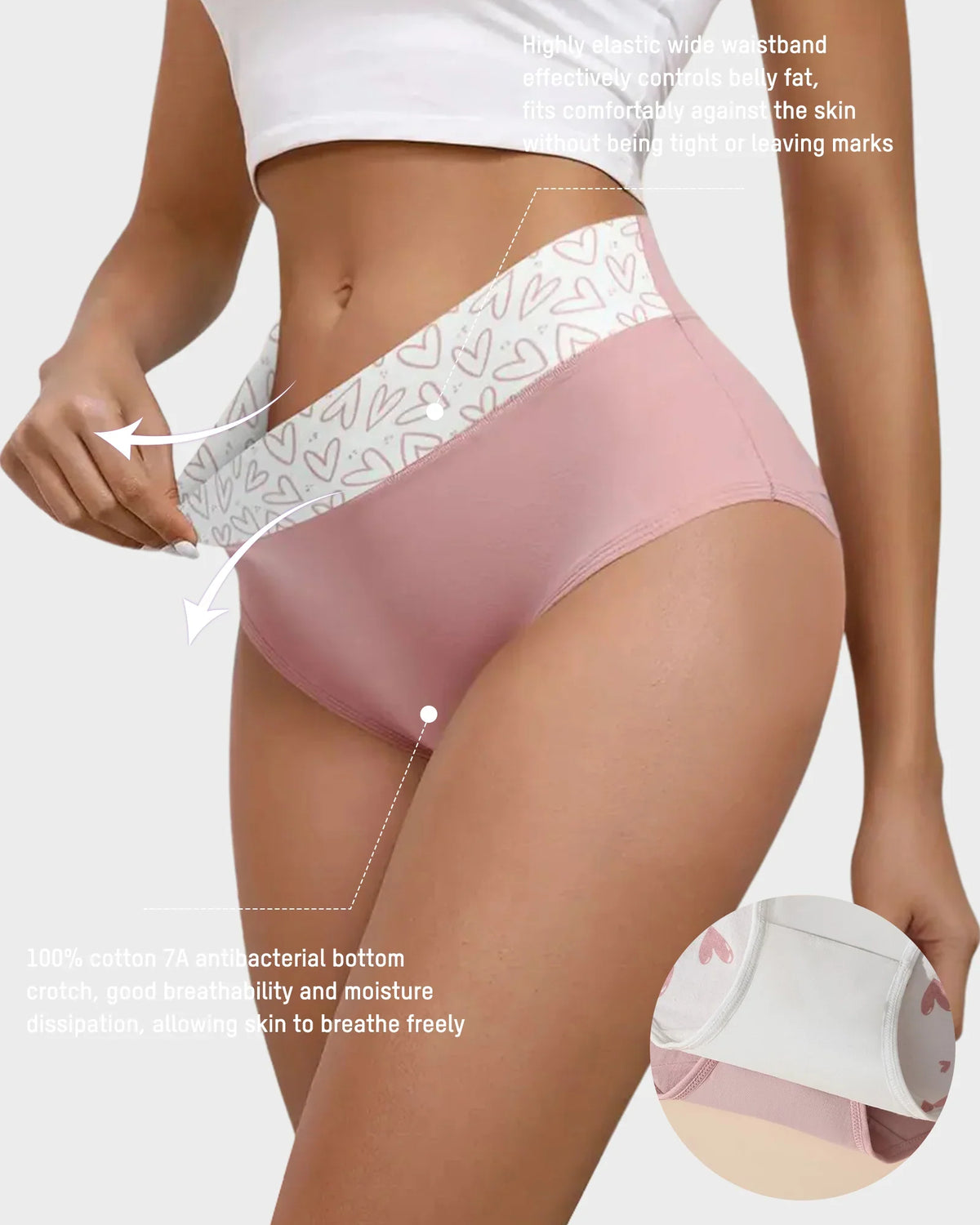 Cotton Heart Print High-Waist Panties 6 Pack O331